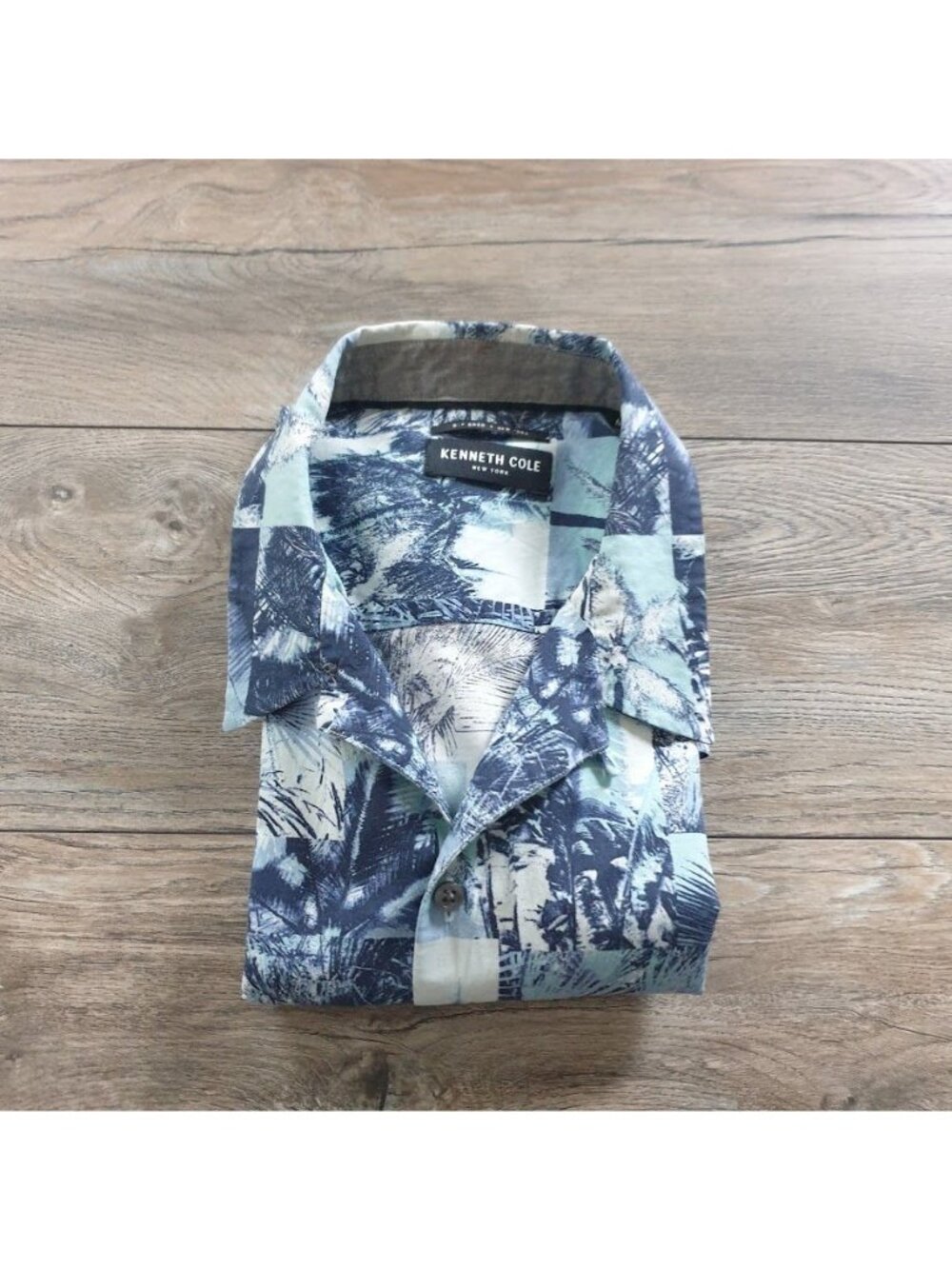 Kenneth Cole Men Hawaiian Print Button Up Shirt Short Sleeve Casual Blue Size M - Picture 13 of 13